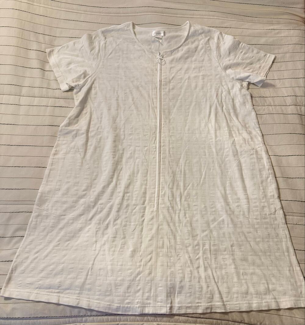 Cabernet White 100% Cotton Zip-Up Dressing Swim Cover Pockets-XL